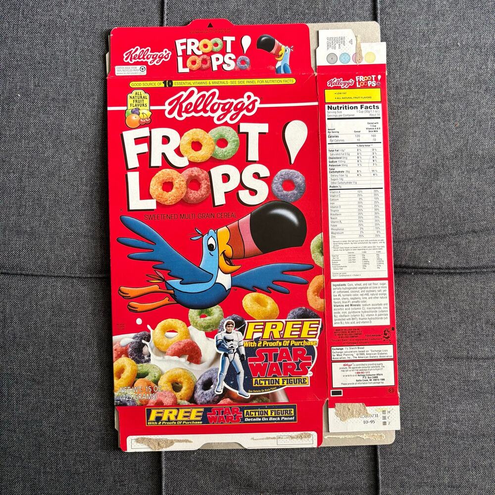 Vintage Kellogg's Froot Loops Empty Cereal Box - Star Wars Giveaway - 1995 - UPC